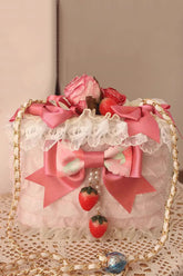 Pink Strawberry Cake Rose Bowknot Sweet Princess Lolita Crossbody Bag